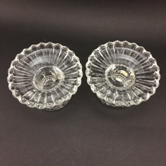 2 Clear Glass Partylite Pedestal Base Candle Holders  For 2 Sizes Taper Pillar - Picture 3 of 14